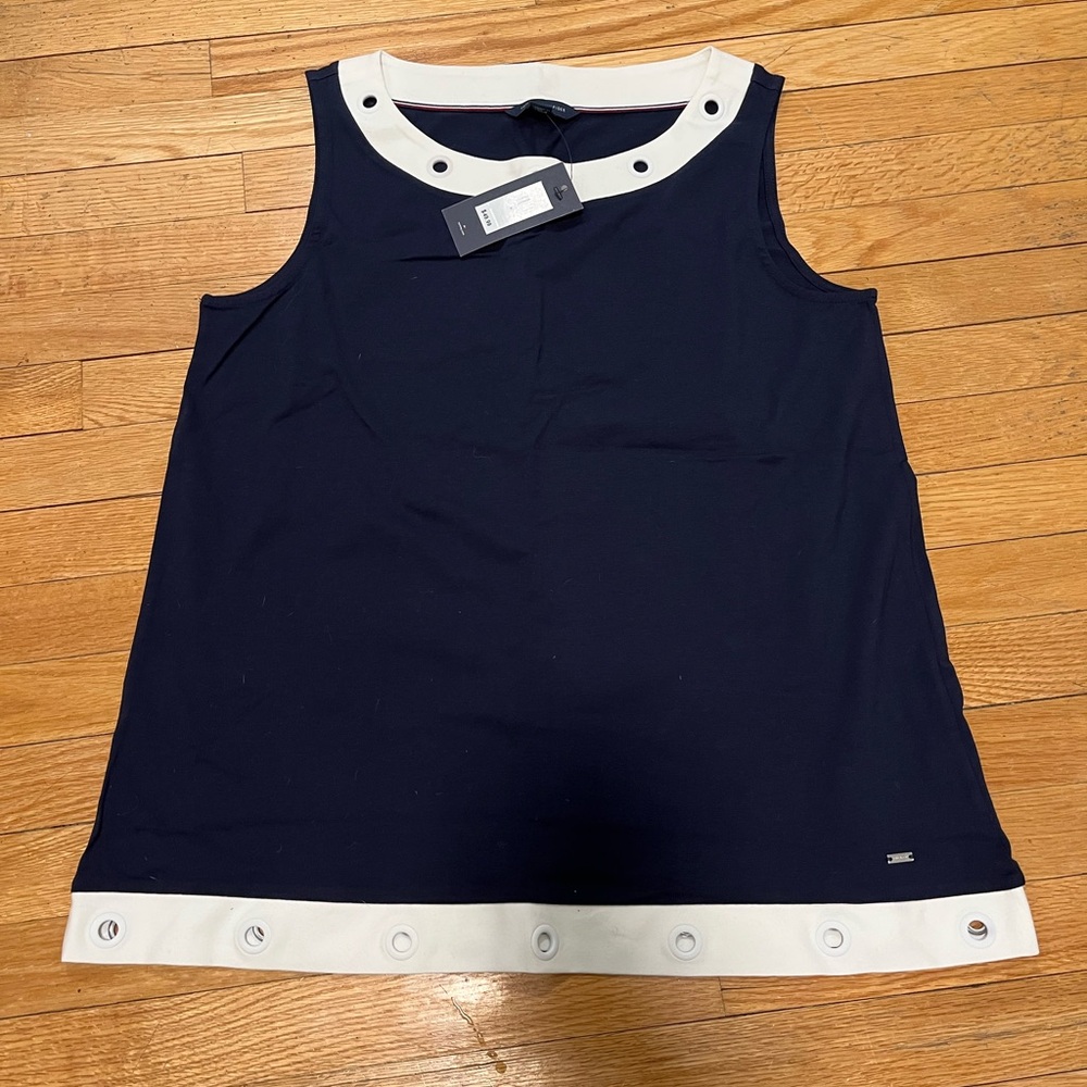 NWT Tommy Hilfiger Navy Sleeveless Top with white grommet detail, women’s  M